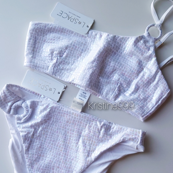 L*Space Indiana Top Jones Bitsy Bottom Gloss Gator White Iridescent Bikini SET - Picture 9 of 16